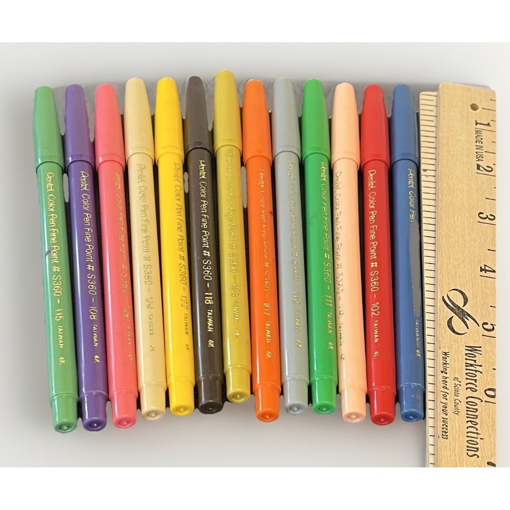 Vintage PENTEL Assorted Colors Pens Fine Point Markers Original S360 Taiwan 13